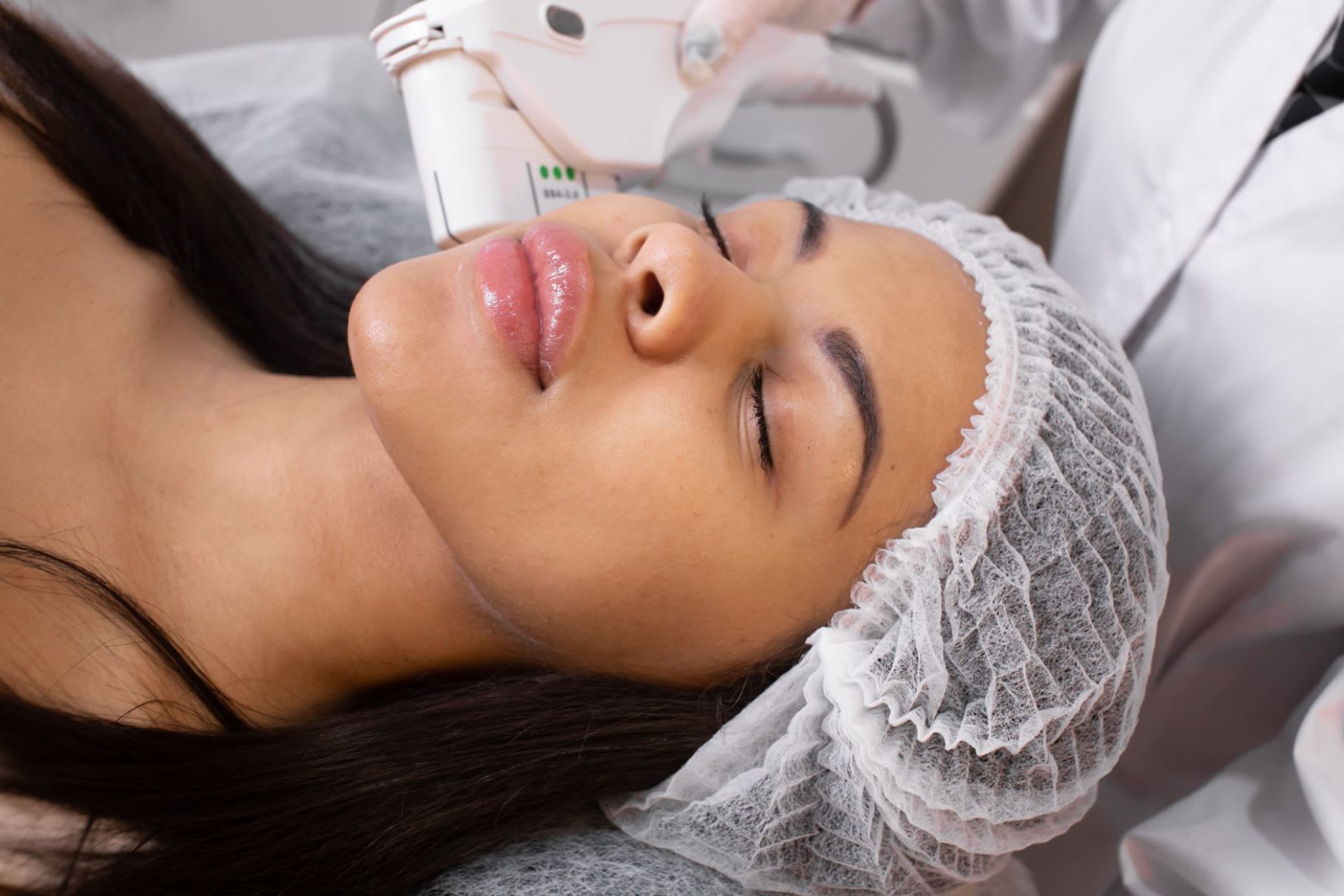 a woman lying on a bed